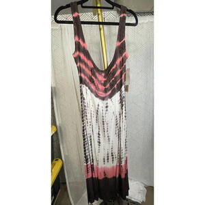 NWT Raya Sun Tie Dye Maxi Dress S Brown Embroidered Gauzy Boho Beach Sundress